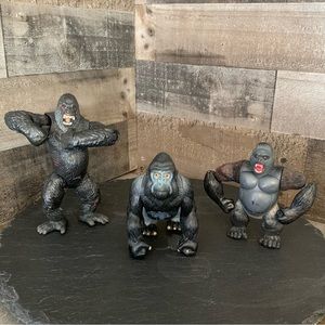 BLACK GORILLA ACTION FIGURE LOT OF 3 MIXED IMAGINEXT KONG CHAP MEI TOY ANIMALS